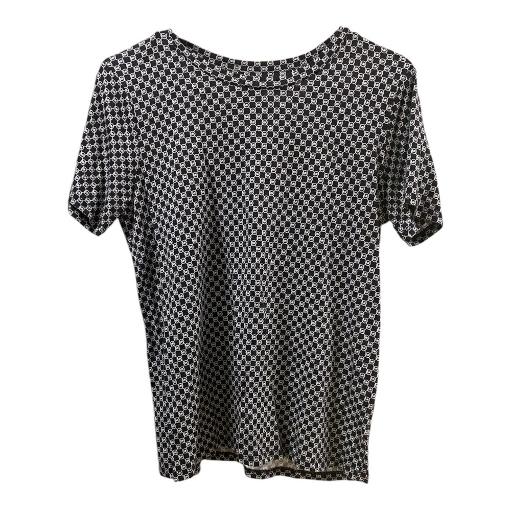 Michael Kors Black White Short Sleeve Top Women’s Size M Signature Chain Design